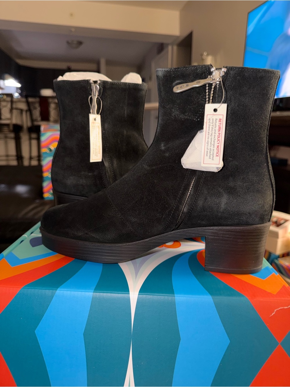Lazo Womens Black Suede Zip Ankle Boots - Classic Comfort. With dust bag.